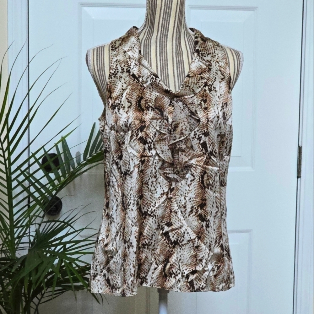 White House Black Market Women’s Silk Stretch Leopard Sleeveless Shirt Size 8